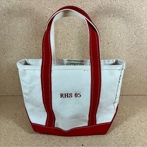 L. L. Bean Canvas Boat Tote Red Trim "RHS 05"" Monogram Logo Mini Bag USA
